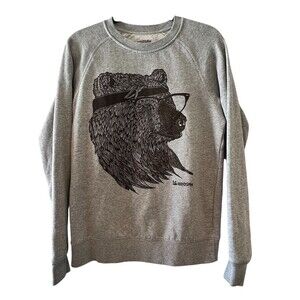 WOOSAH Unisex XS Gray Crewneck Sweatshirt Bear Graphic Eco‎ Nature Rugged Cozy